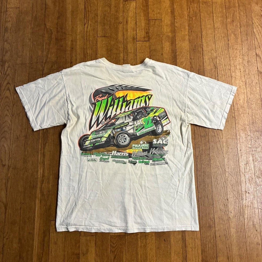 Vintage Y2K Brad Williams 22 Racing T-Shirt Mens Large White Gildan Ultra Cotton